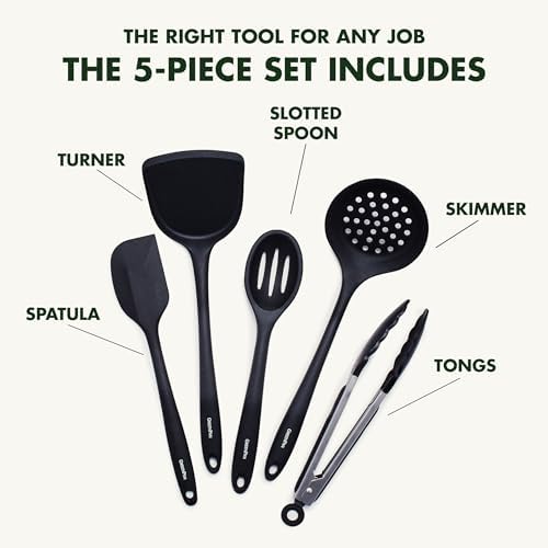 GreenPan 5 Piece Silicone Cooking Utensil Set, Black