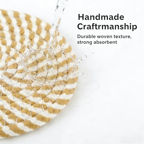 4.8 Inch Woven Drink Coasters Set of 4, Thick Absorbent Coasters, Boho