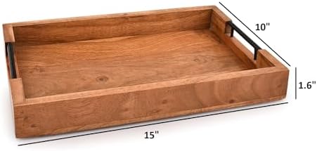 Tray with Metal Handles Acacia Wood Serving Tray Decorative Ottoman