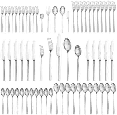 KINGSTONE 65 Piece Silverware Set with Serving utensils, Flatware Set