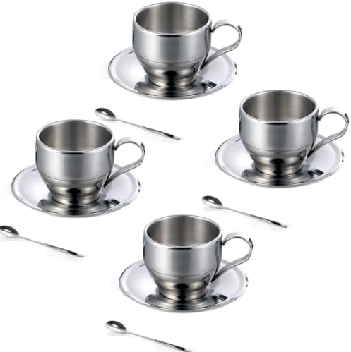 Jasni Stainless Steel Coffee Cup Coffee Mugs with Spoon and Saucer