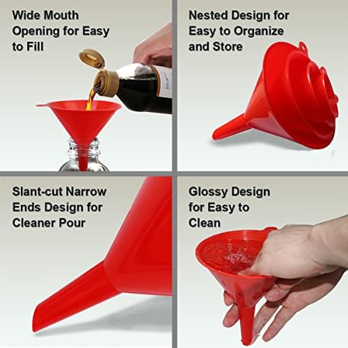 KongNai 4 Pieces Plastic Funnel Set for Kitchen and Automotive Use