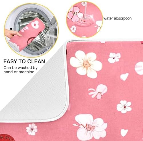 OTVEE Heart Melody Pattern Dish Drying Mat for Kitchen Counter