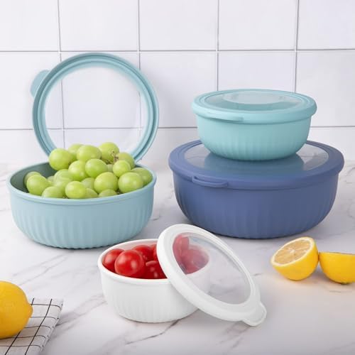8 Piece Mixing Bowls with Lids Set BPA Free Nesting Plastic Kitchen