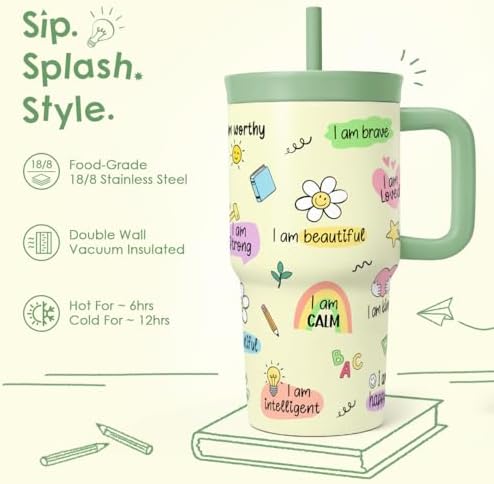 SANDJEST Inspiration Tumbler 20oz with Handle and Silicone Straw