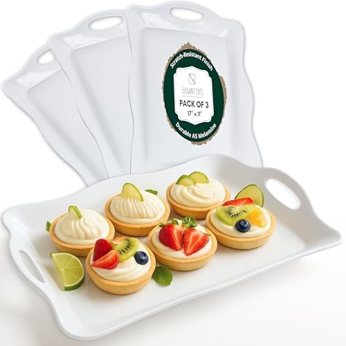 Large Melamine Tray, 17" x 11.5" - White Serving Tray with Handles