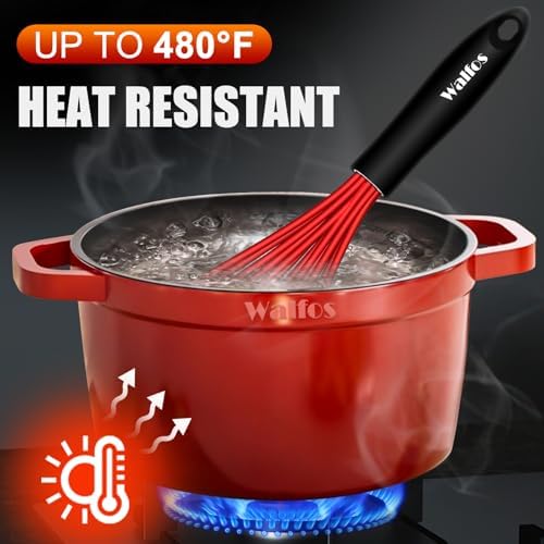 Walfos Whisk,Silicone Whisks- Heat Resistant(480°F) Silicone Whisks