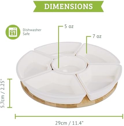 Ceramic Taco Lazy Susan, Taco Serving Platter, 6 Bowls, 10.2 in