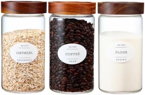 3 Pcs 40.5 oz/1200ml Glass Jars with Airtight Screw-On Wooden Lids