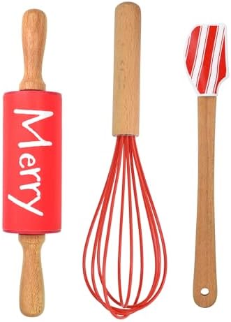 R&M Christmas Holiday 3 Piece Mini Bake Set – Spatula, Whisk & Rolling