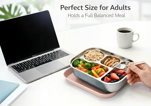 WALKA Stainless Steel Bento Lunch Box, 4 Compartments, Pink