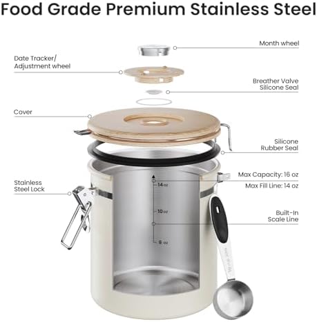 Veken Coffee Canister, Airtight Stainless Steel Food Storage