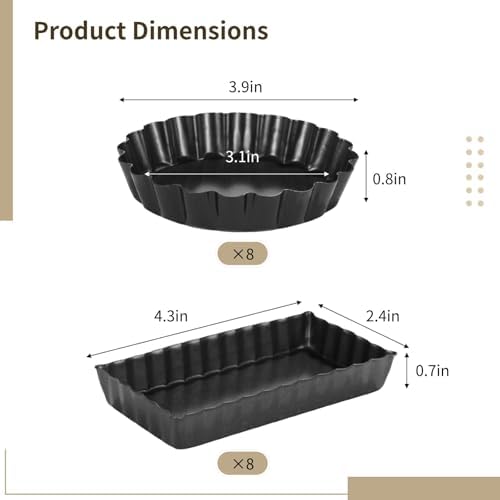 Fluted Side Dessert Baking Mold Set For Pies, Egg Tarts, Mousse Cakes