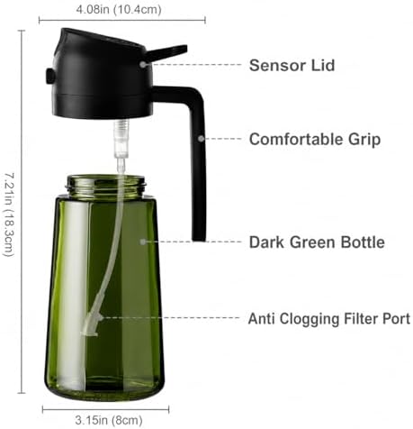 Roshara Oil Sprayer, 470ml Green Glass Bottle