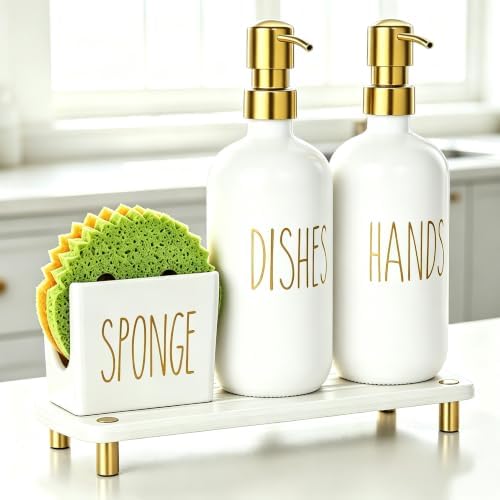 Cisily Kitchen Soap Dispenser Set with Ceramic Sponge Holder