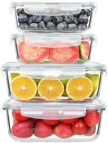 KOMUEE 4 Pack Glass Food Storage Containers Set with Lids