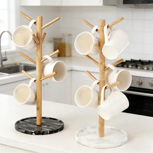 Bamboo Mug Holder, Strong 8 Hooks Coffee Mug Holders Tree Stand