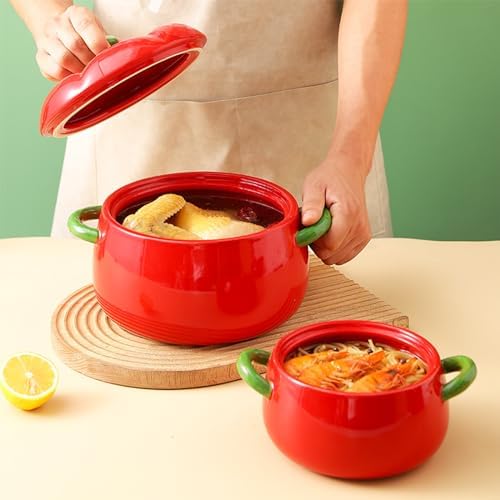 Cute Bowl with Lid, Tomato Pottery Dessert Saucepan, Mini Baking Dish