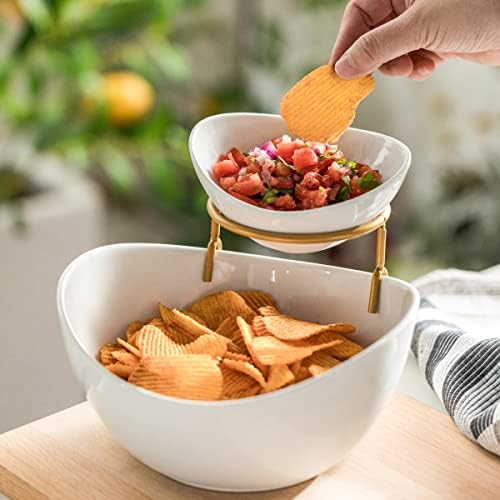 YHOSSEUN Chip and Dip Serving Set 2 Tiered Chip Dip Bowls with Metal