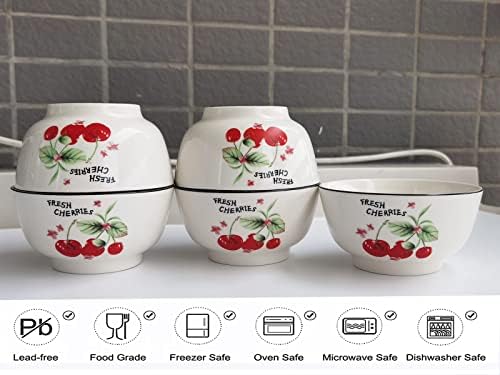 5 Pack Cherry Pattern Porcelain Bowls - 4.64" x 2.36" Salad & Ramen