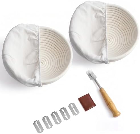 2 Pack Banneton Bread Proofing Basket Set 7.75x3.26 Inch Round Rattan