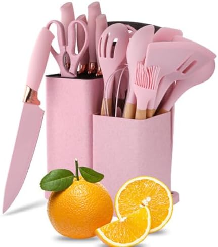 19 Pcs Kitchen Cooking Utensils and Knife Set with Block, Include