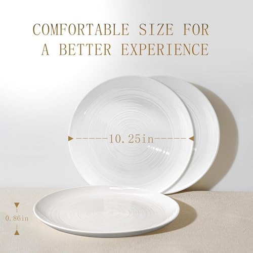 Yachi Ceramic 10 1/4 Inch White Dinner Plates Set of 6 Microwave Oven