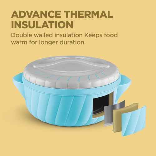 Milton Flora Regular Set Insulated Inner Steel Casserole for Roti 3Pc (750ml 1.25L & 2.1L) Hot Box for Kitchen, Hot Pot with Lid, Chapati Box, Roti Casserole, Serving Boxes, Hotcase, Cyan Blue