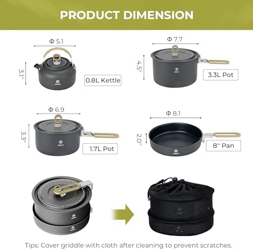 ALOCS Camping Cookware Portable Non-Stick Mess Kit with Foldable