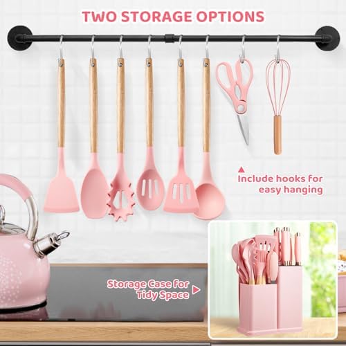 Kitchen Utensils and Knife Set, 37 Piece, Pink