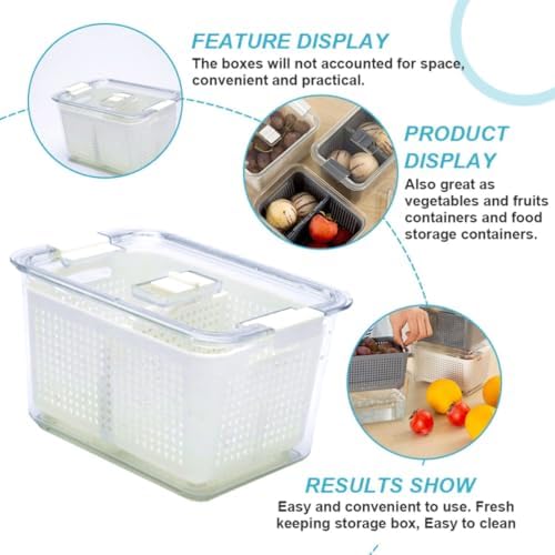 Vegetable Drain Crisper Box with Lid, Partitioned Food Storage