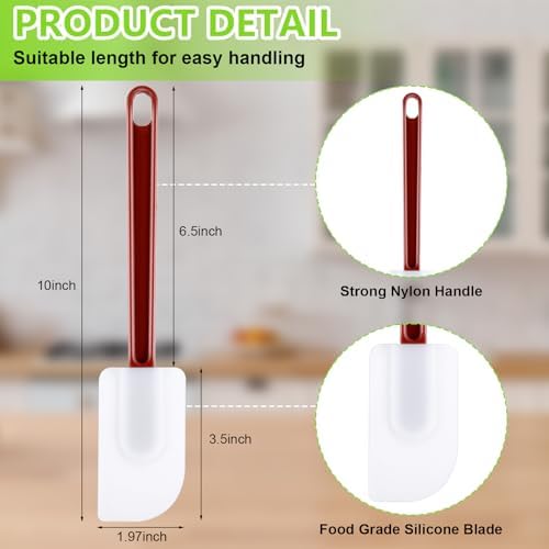 Dandat 9 Pcs Silicone Rubber Spatula, Deep Red and White, 10 Inch