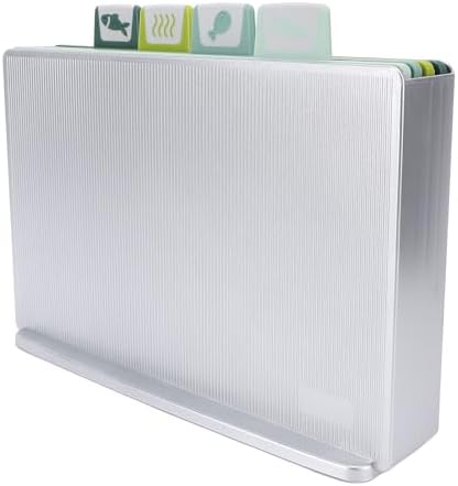 Plastic Cutting Board Set, Color Coded Non Slip 4 Piece with Storage