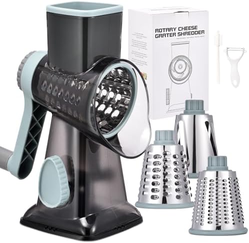 Rotary Cheese Grater with Handle, 3 Blades