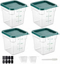 4 Pack 4QT Food Storage Containers with Green Lids - Square, Clear