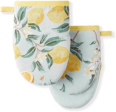 Martha Stewart Lemon Whimsy Mini Oven Mitt 2-Pack Set, Yellow, 5.5"X8"