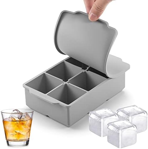 Nax Caki Large Ice Cube Tray with Lid, Stackable Big Silicone Square