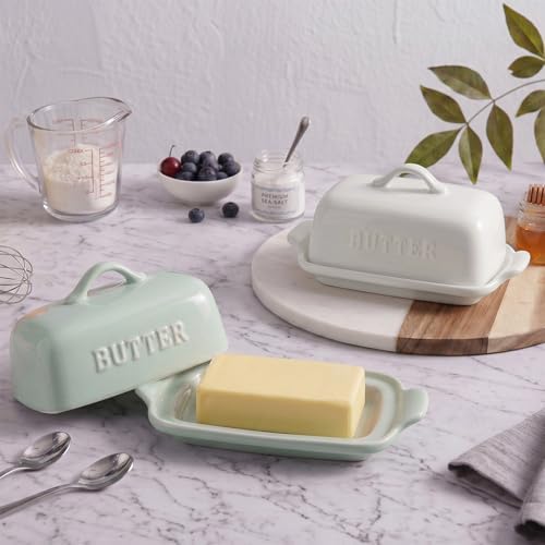 Porcelain Butter Dish with Lid for Countertop, White Butter Holder