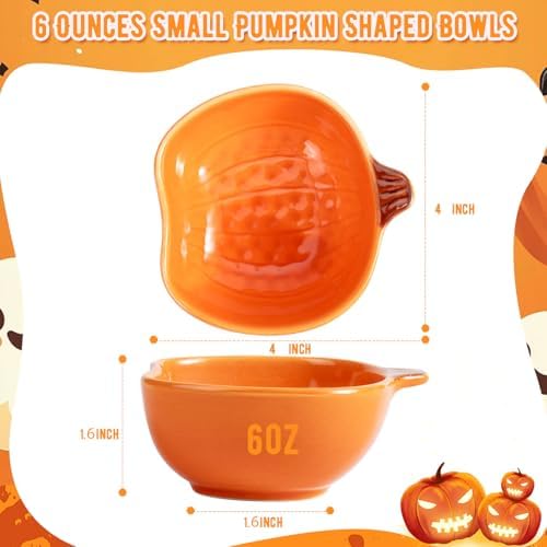 12 Pack Ceramic Pumpkin Bowls, 6 oz Small Fall Ramekins, Pumpkin