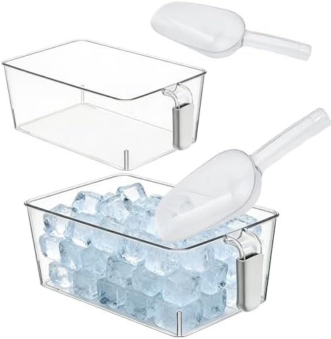 2-Pack Clear Gray Ice Storage Bins with 2 Thickened Scoops, Durable