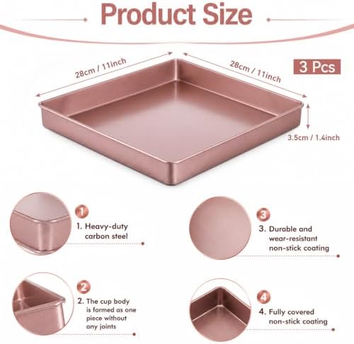 3 Pcs 11-Inch Square Baking Pan