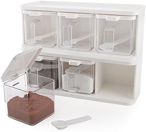 Hedume 2 Pack 3 Grids Clear Seasoning Box with Handle and Spoon