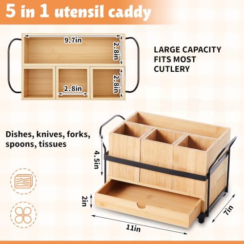 Qunclay Bamboo Silverware Caddy, 4 Compartments