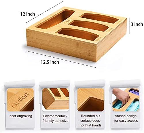 Bamboo Food Bag Storage Organizer for Kitchen Drawer, Baggie Holder