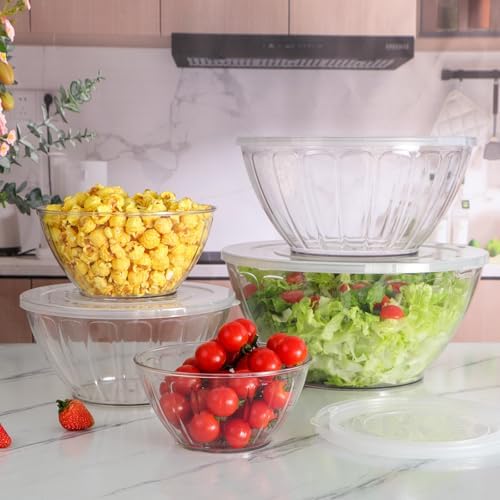 MOLIGOU 5 Pack Extra Large Mixing Bowls with Lids Set, Plastic Nesting