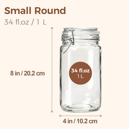 ComSaf Glass Pantry Jars with Airtight Lids 34 oz 3 Pack Coffee