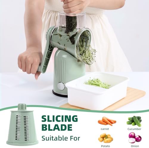 Rotary Cheese Grater with Handle, 5 Replaceable Blades, Green