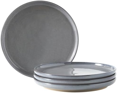 8 Inch Ceramic Dinner Plates Set of 4, Dark Gray, High Edges