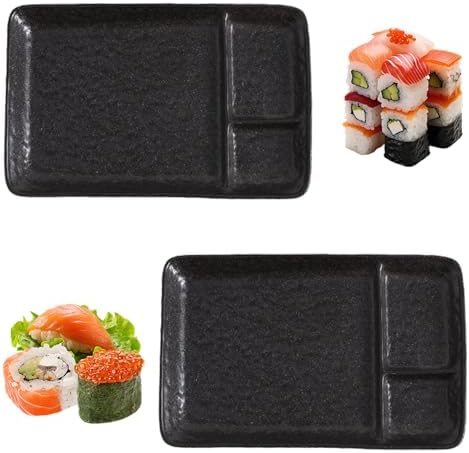 Creative Ceramic Divided Sushi Plates – 8" Snack and Dipping Dish Set