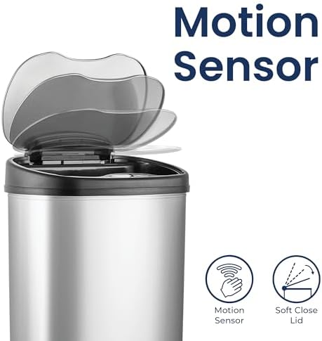 Ninestars 13 Gallon Oval Touchless Stainless Steel Trash Can
